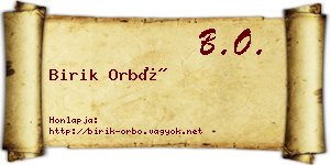 Birik Orbó névjegykártya